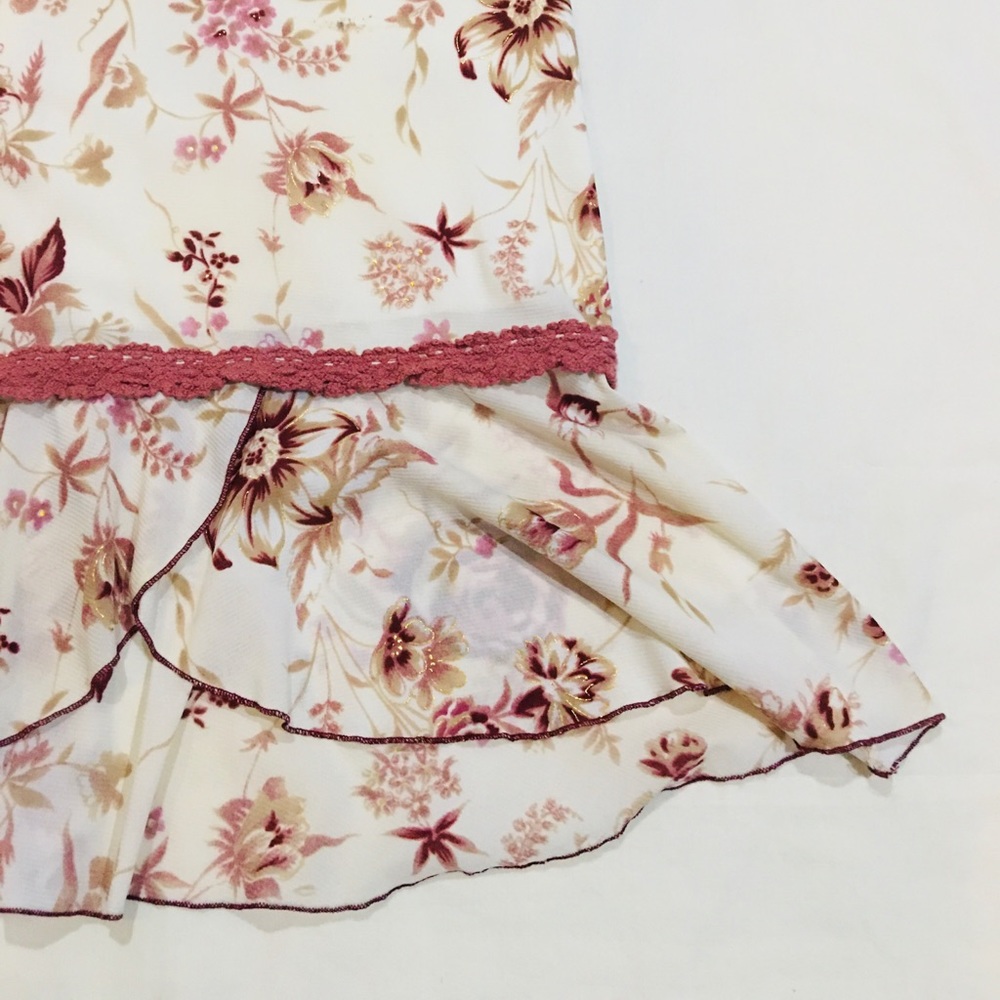 Cream and Pink Floral Mermaid Flare Dress with Gold Detailed Roses - Picture 10 of 13